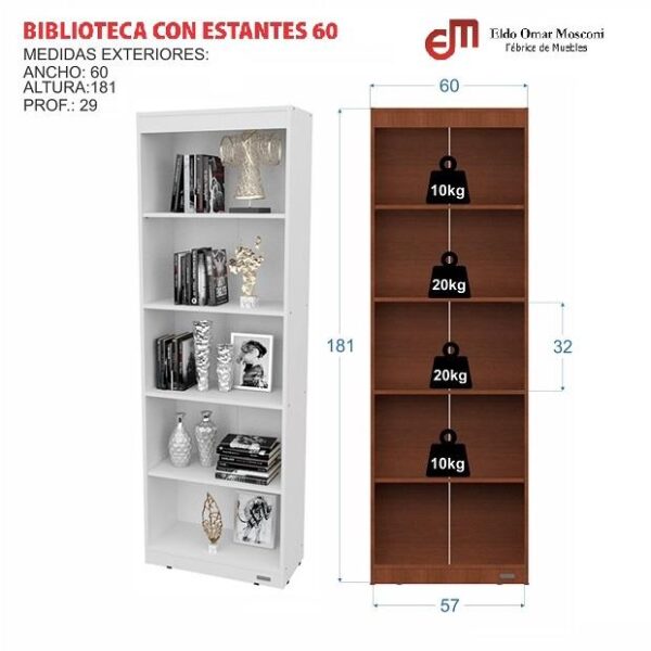 BIBLIOTECA CON ESTANTES MELAMINA MOSCONI LIBRERO 81047 COLOR TABACO/CAOBA - Imagen 3