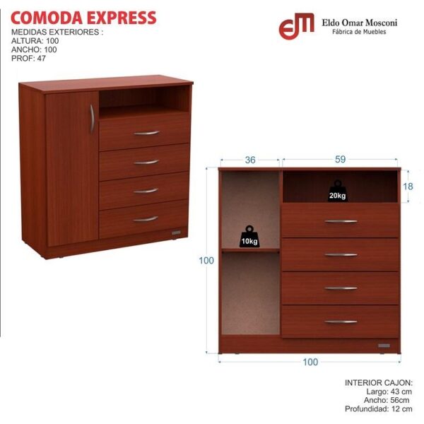 CoMODA CAJONERO MOSCONI EXPRESS 4 CAJONES / 1 PUERTA 55810 COLOR CAOBA - Imagen 2