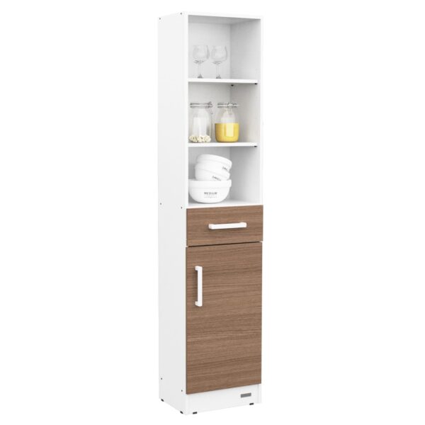 DESPENSERO MOSCONI ORGANIZADOR 180 CM PUERTA CAJoN Y ESTANTES 10200 COLOR BLANCO FRENTE CARVALHO MEZZO