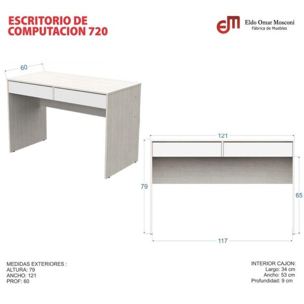 MESA ESCRITORIO COMPUTACIoN / PC 720 MOSCONI OFICINA 80988 COLOR TABACO - Imagen 3