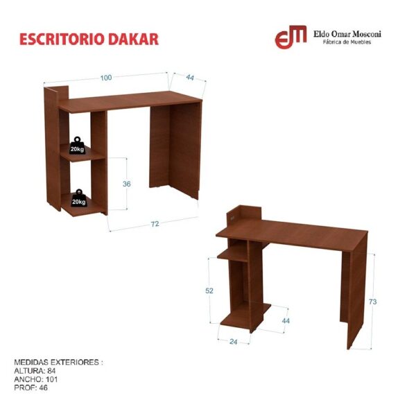 ESCRITORIO MOSCONI DAKAR MESA PC OFICINA MUEBLE ESTUDIO 56655 COLOR TABACO - Imagen 3