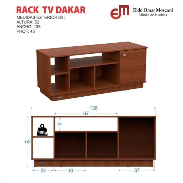 RACK MOSCONI MUEBLE DE TV DAKAR MELAMINA MESA TV 56661 COLOR WENGUE - Imagen 2